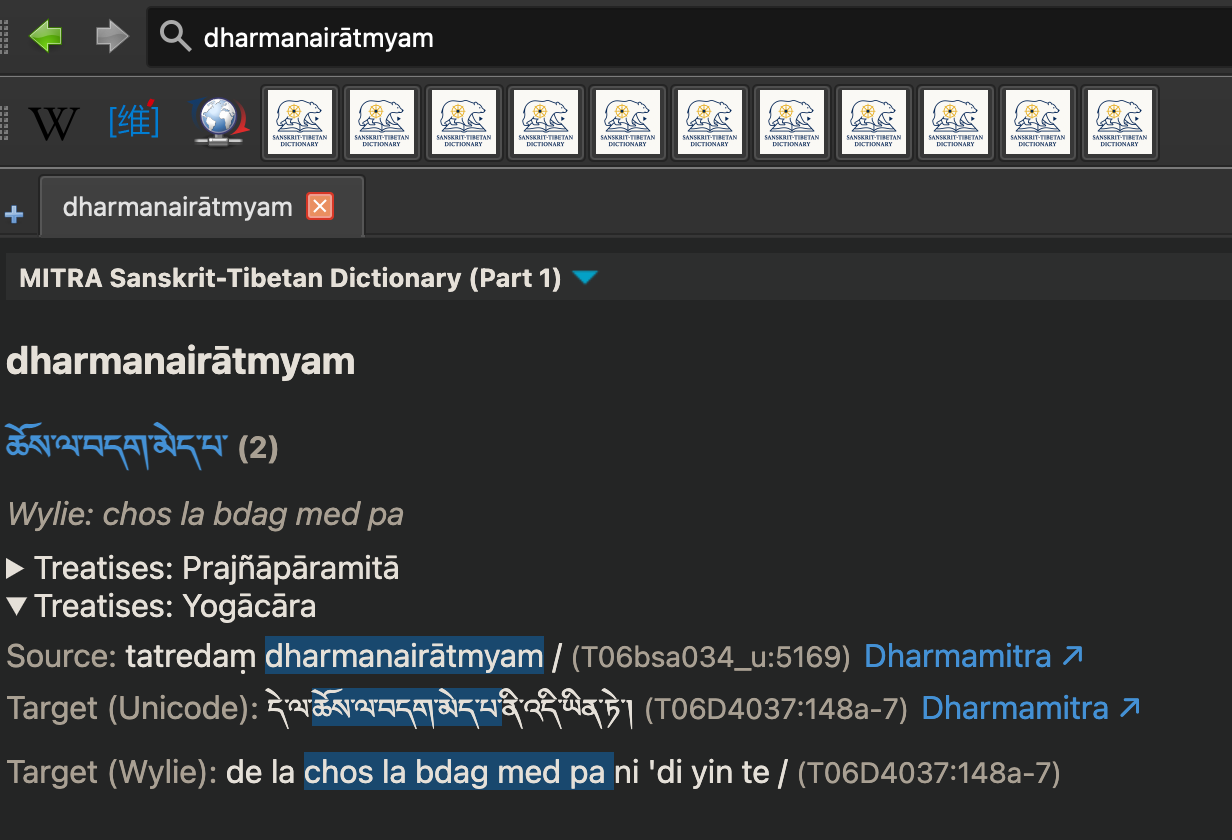 Dharmamitra Sanskrit-Tibetan translation example